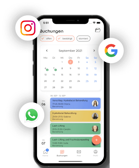 Der Beautinda-Kalender in der App mit mehreren gebuchten Terminen