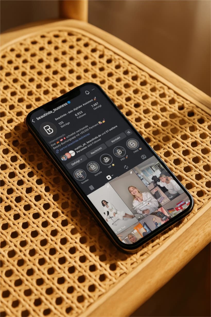 Beautinda Instagram-Profil auf dem Smartphone – professioneller Social-Media-Auftritt